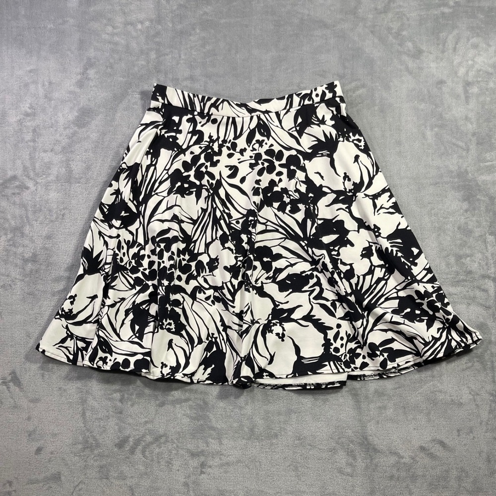 Cynthia‎ Rowley Womens Black White Floral A-Line Skirt Pockets Size L Large